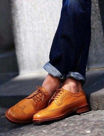 tan leather shoes paired with denims tan leather shoes paired with denims