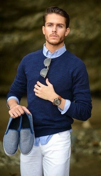 crew neck sweater with untucked in shirt crew neck sweater with untucked in shirt