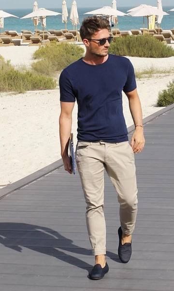 blue t shirt with chinos blue t shirt with chinos