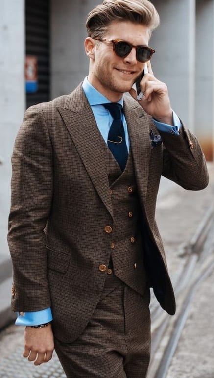 brown suit with blue shirt brown suit with blue shirt