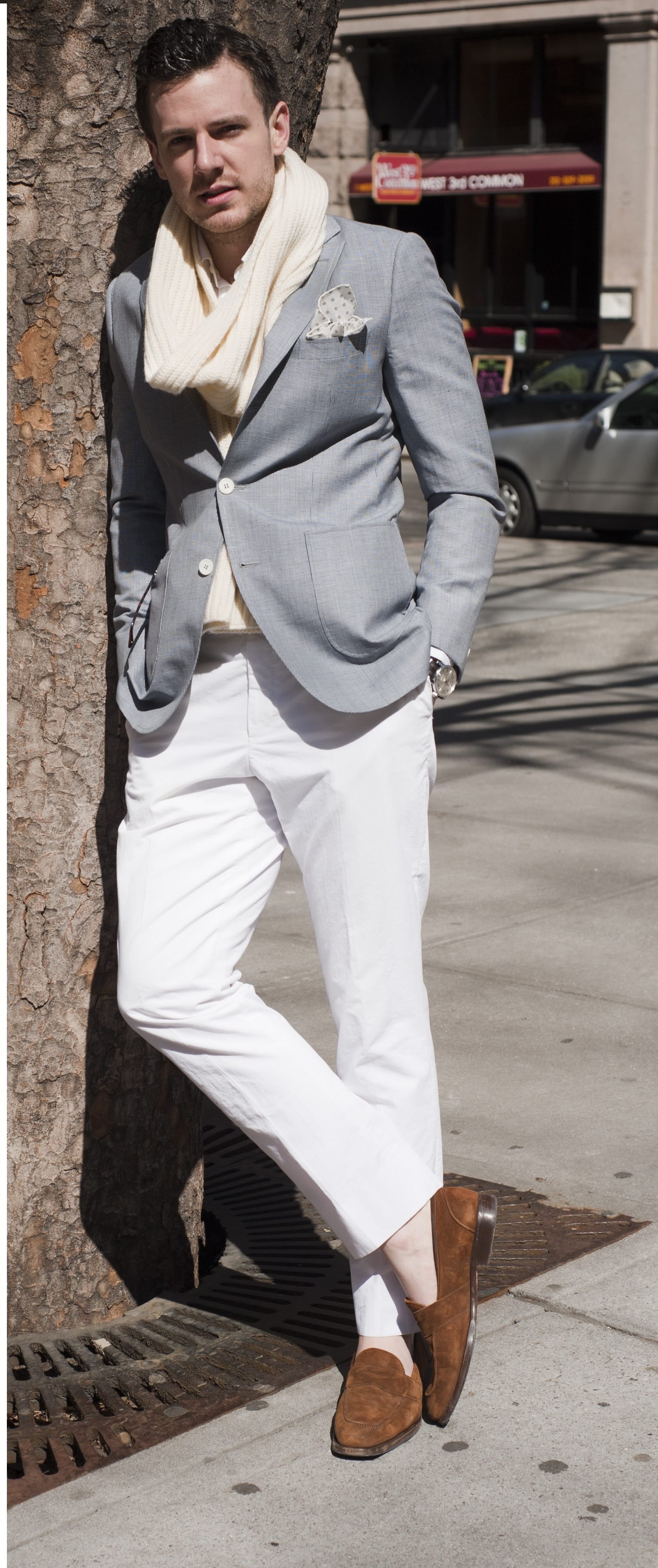 white denim outfit combination