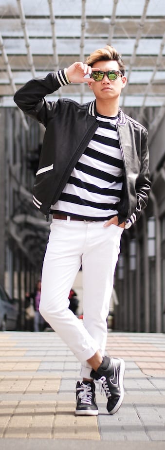 white denim with black leather jacket white denim with black leather jacket