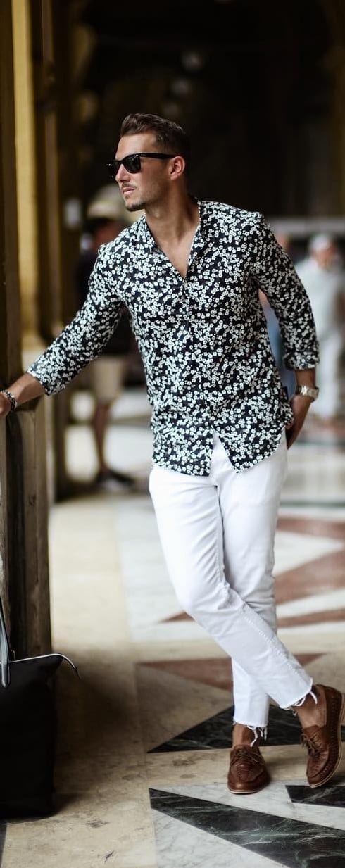 white denim with printed shirt white denim with printed shirt