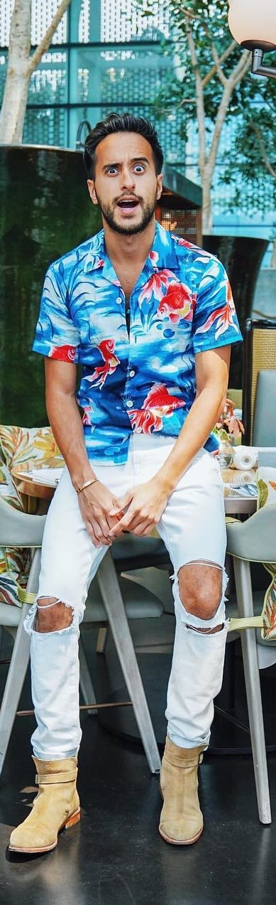 Printed Shirt With Ripped Jeans Outfit Ideas For Men Printed Shirt With Ripped Jeans Outfit Ideas For Men
