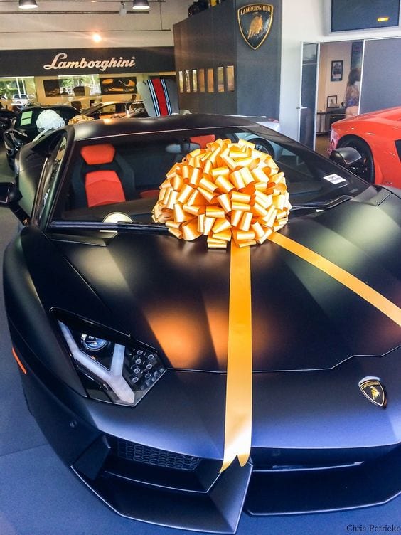 Black Matte Lamborghini with a golden bow Black Matte Lamborghini with a golden bow