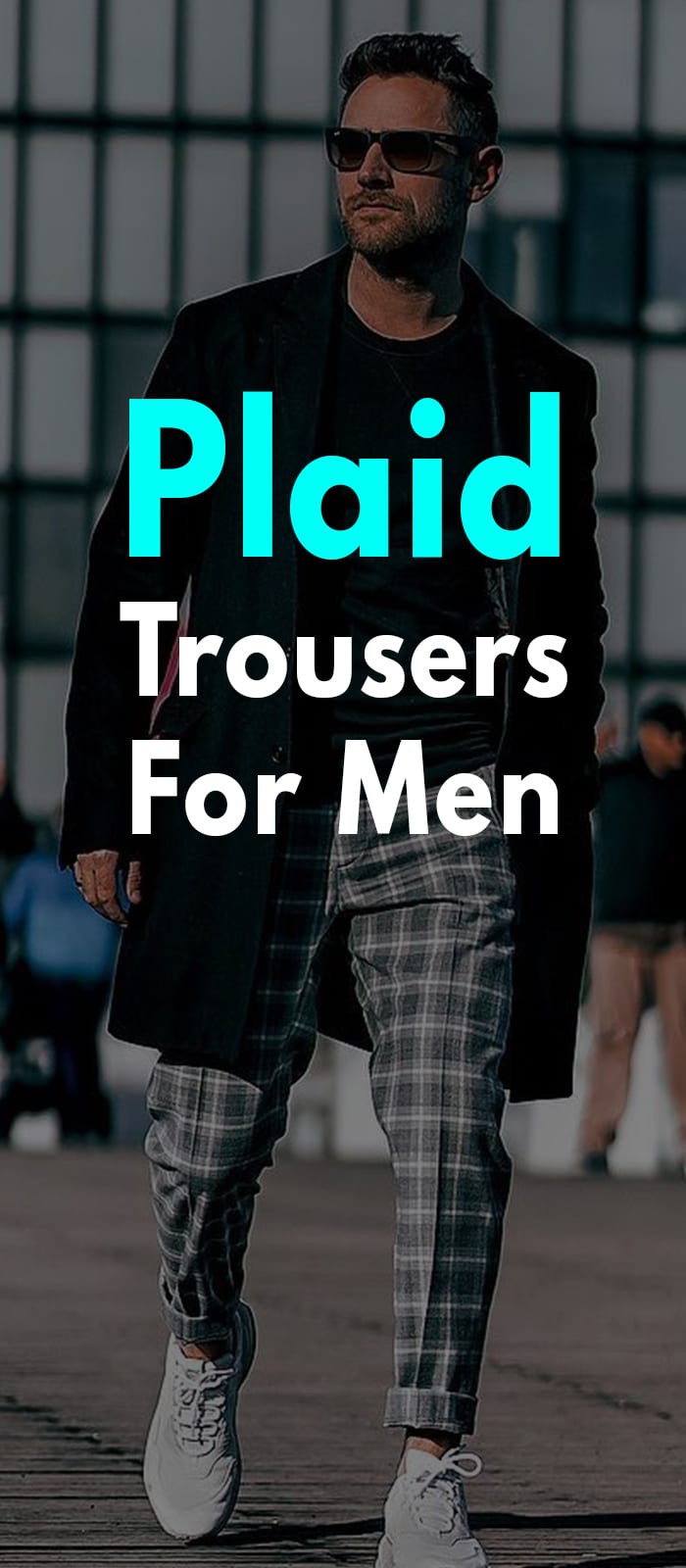 Grey plaid pant and Black overcoat outfit for men to try Grey plaid pant and Black overcoat outfit for men to try