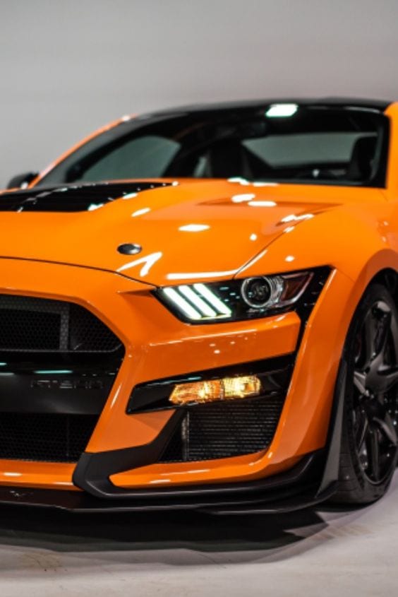 ORANGE SHELBY MUSTANG FRONTVIEW ORANGE SHELBY MUSTANG FRONTVIEW