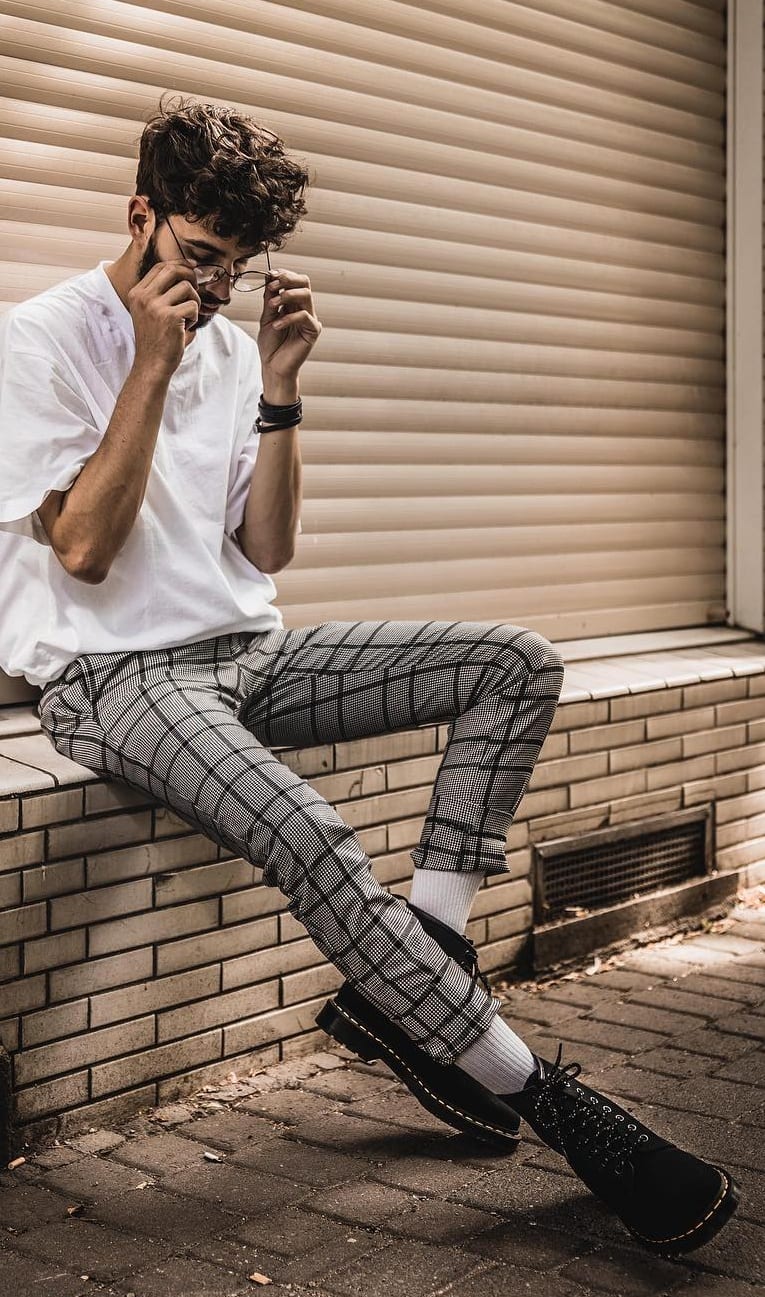 Subtle look with Grey Plaids and White T-shirt Subtle look with Grey Plaids and White T-shirt