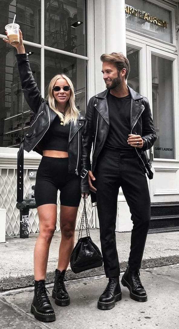 Black Color Matching Couples Street Style Black Color Matching Couples Street Style