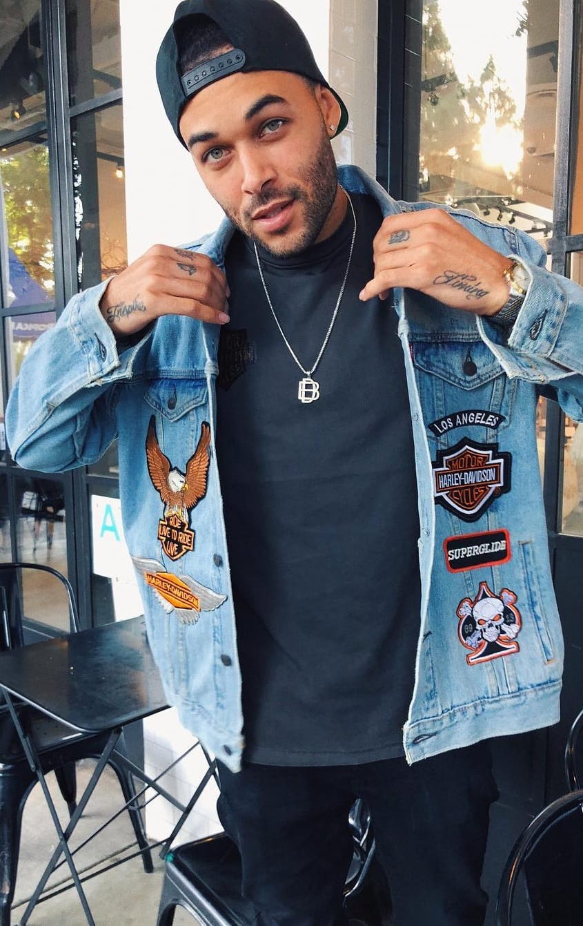 Cool Denim Jacket, Black Undershirt and Black Jeans Look For Men Cool Denim Jacket, Black Undershirt and Black Jeans Look For Men