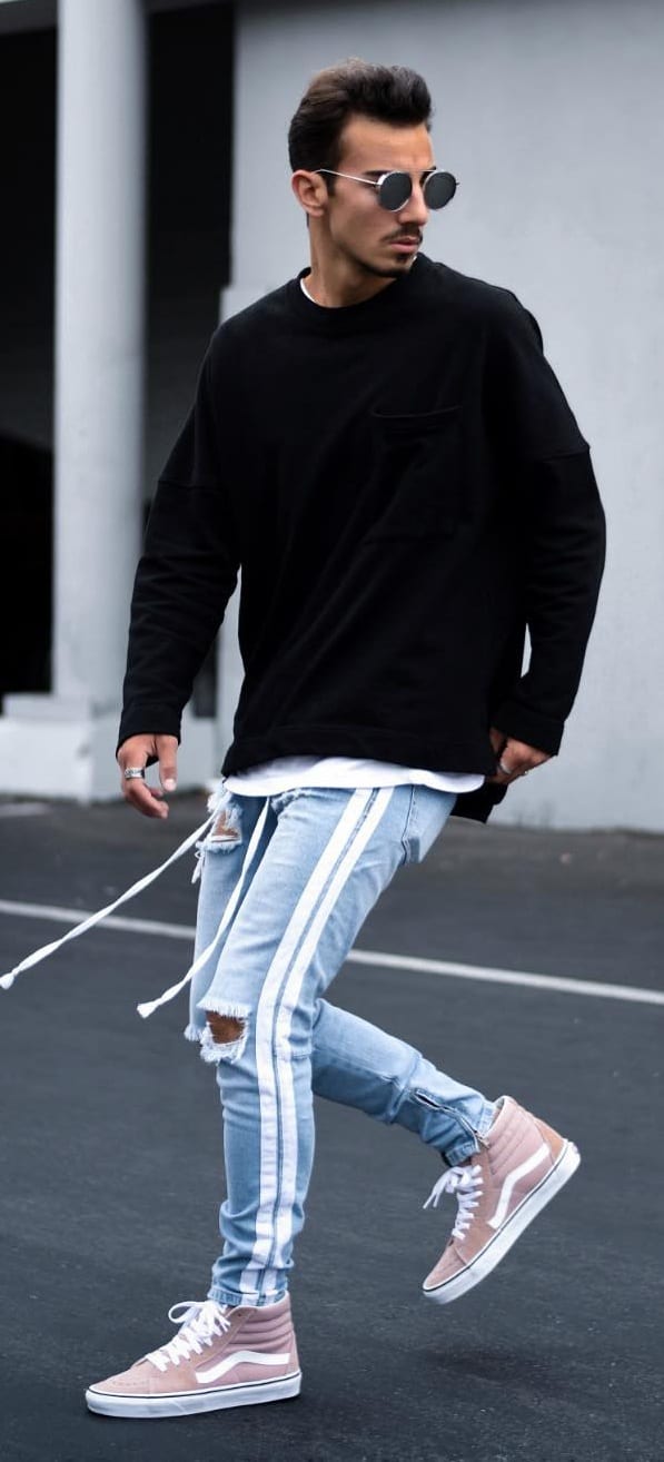 Cool Ripped Blue Joggers Outfit for men's street style Cool Ripped Blue Joggers Outfit for men's street style