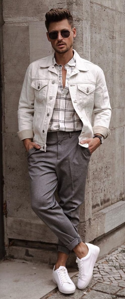 Cropped Trousers and Shirt and Jacket Outfits for Men Street style Cropped Trousers and Shirt and Jacket Outfits for Men Street style