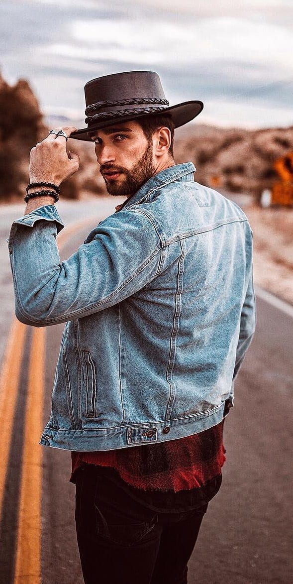Hat,Denim Jacket Men's Street style Outfit Hat,Denim Jacket Men's Street style Outfit