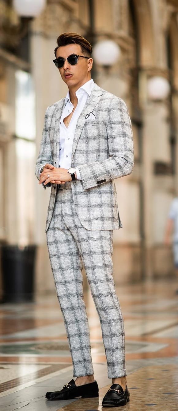 Grey Plaid Business Suit for Men Grey Plaid Business Suit for Men