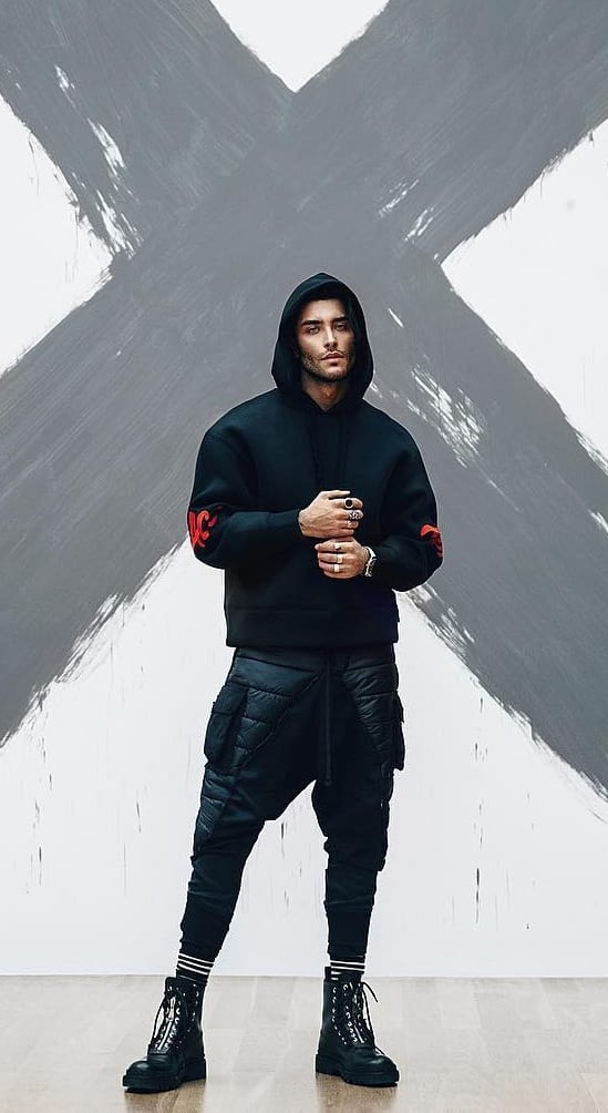 Black Hoodie,Leather Pants and Boot Outfit for men Black Hoodie,Leather Pants and Boot Outfit for men