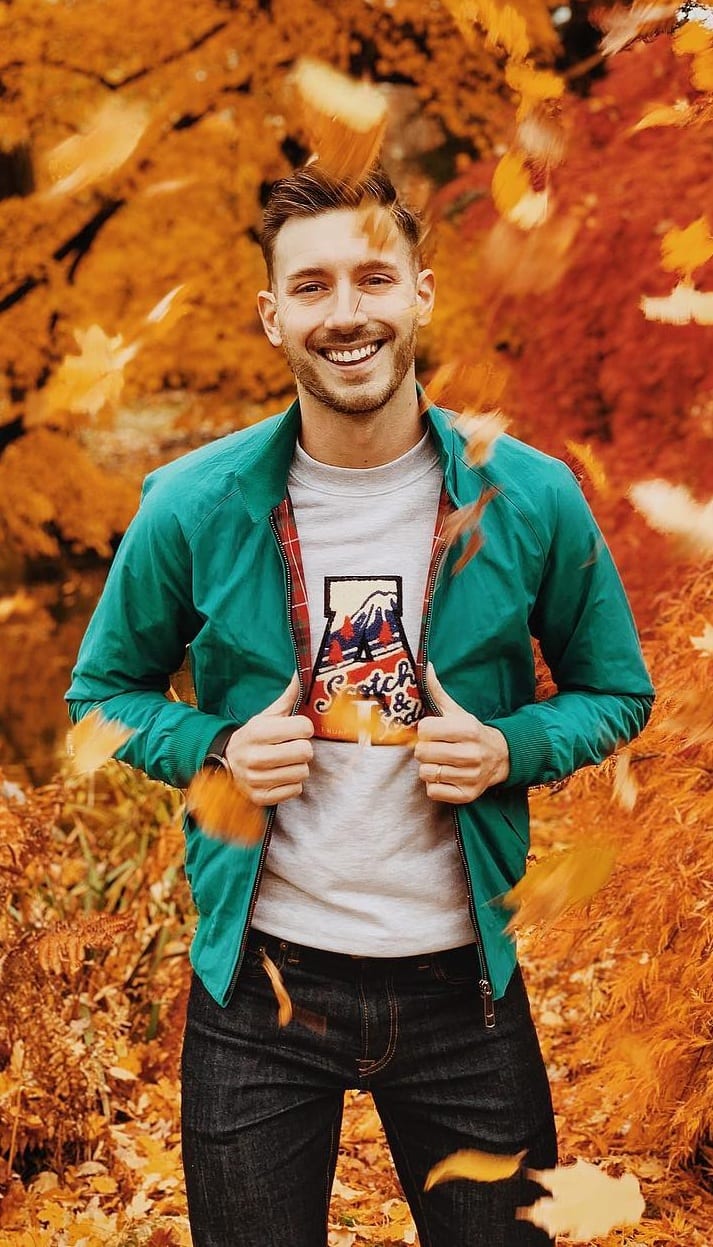 Blue Jacket,Grey Sweatshirt and Jeans Outfit Ideas for Fall Blue Jacket,Grey Sweatshirt and Jeans Outfit Ideas for Fall