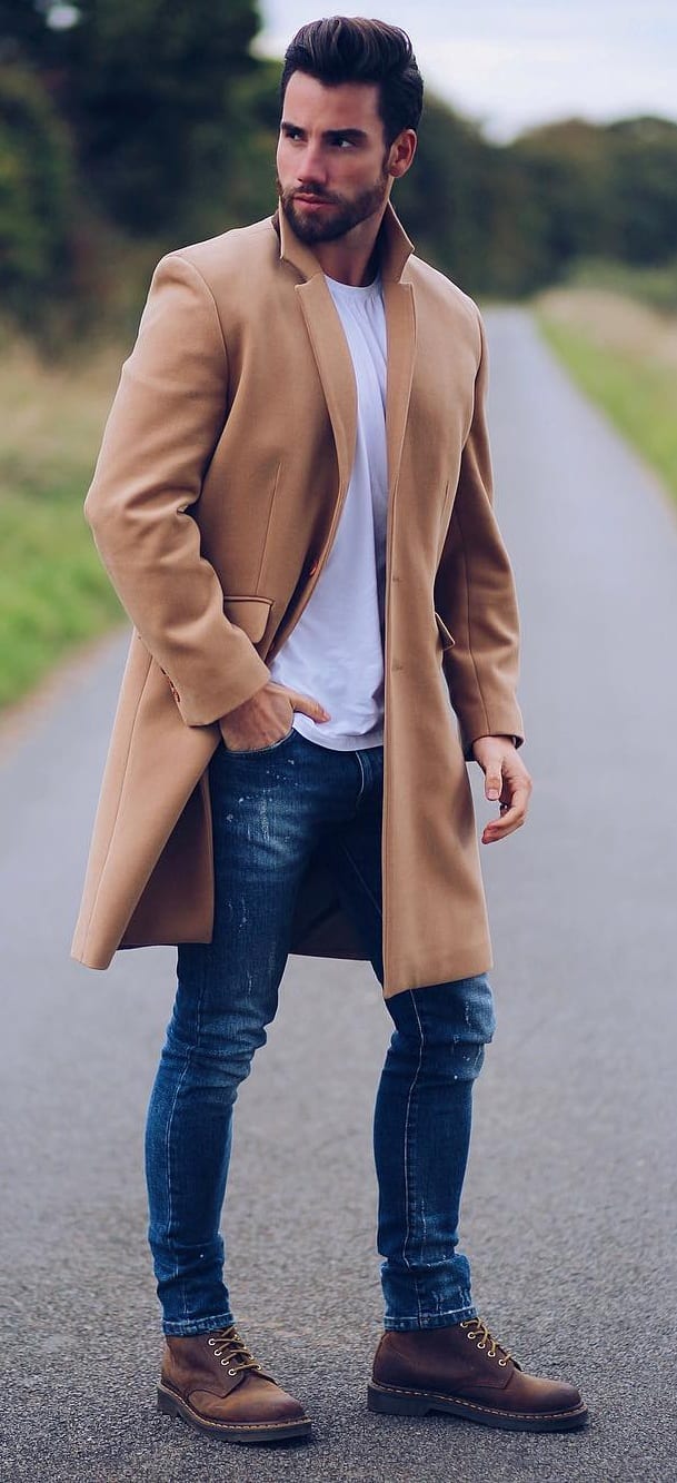 Camel Overcoat with Denims and Boots Camel Overcoat with Denims and Boots