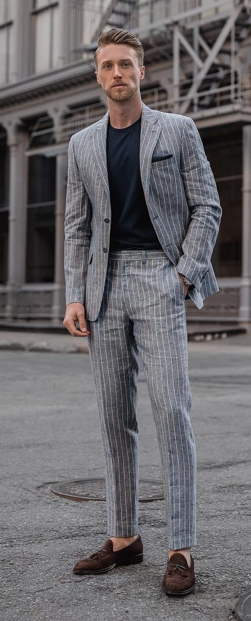Grey Linen Striped Suit Outfit for men Grey Linen Striped Suit Outfit for men