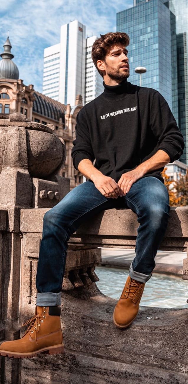 Black Roll Neck and Blue Denims paired with Boots Black Roll Neck and Blue Denims paired with Boots