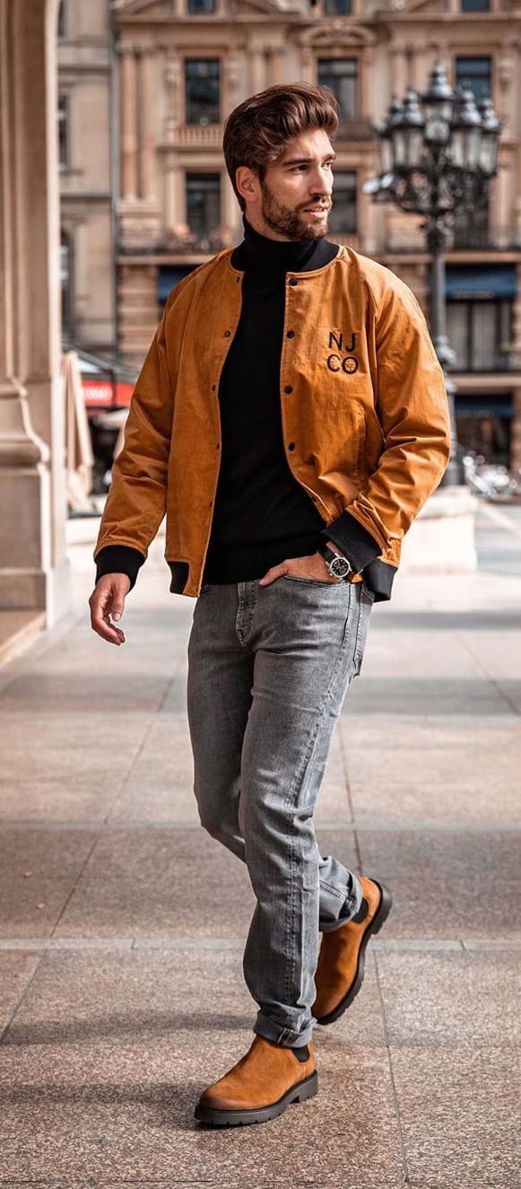 Brown Bomber Jacket And Boots Style for Streetwear Brown Bomber Jacket And Boots Style for Streetwear