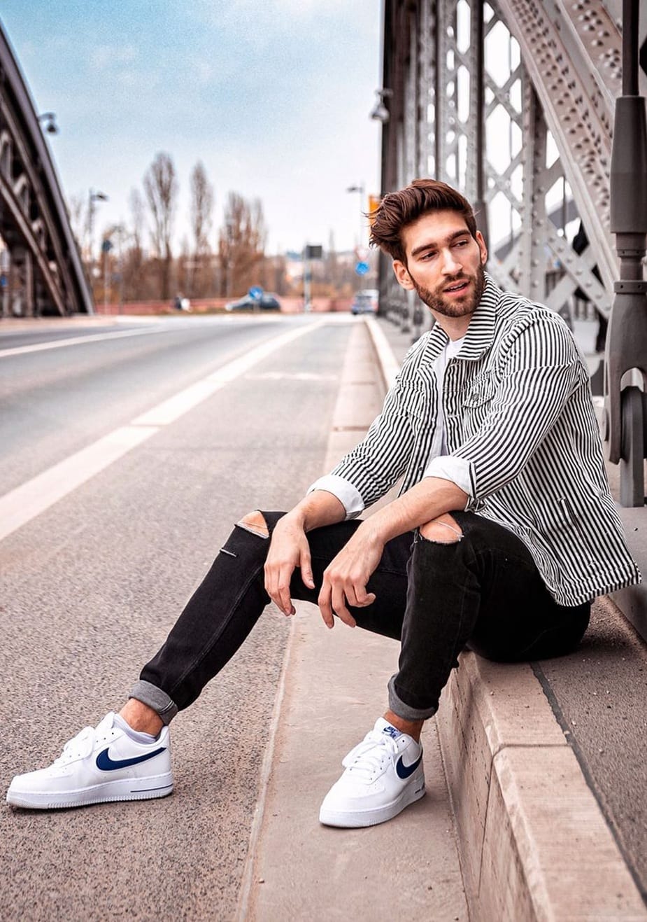 Cool Striped Jacket and White Sneakers Cool Striped Jacket and White Sneakers