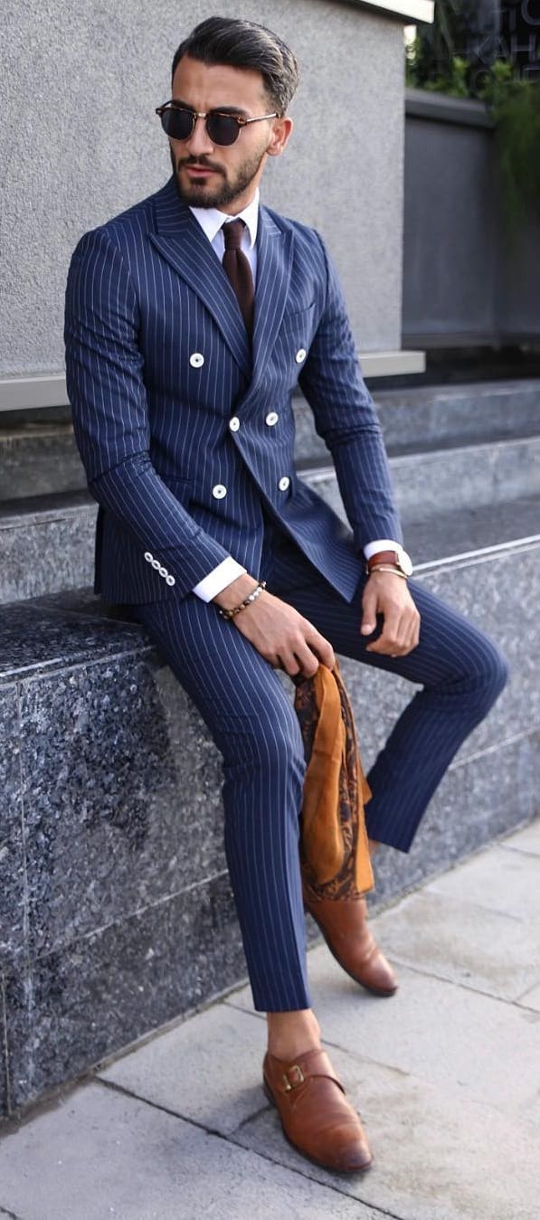 Double Breasted Blue Pinstripe Suit Ideas for Men Double Breasted Blue Pinstripe Suit Ideas for Men