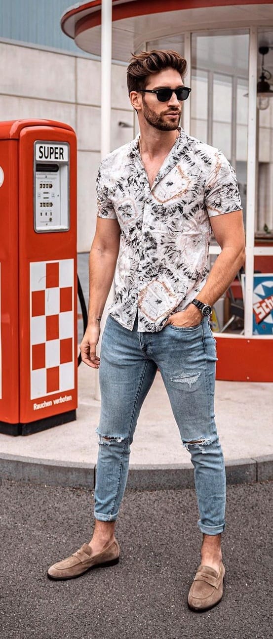 Printed Shirt, Denim and Loafers Printed Shirt, Denim and Loafers