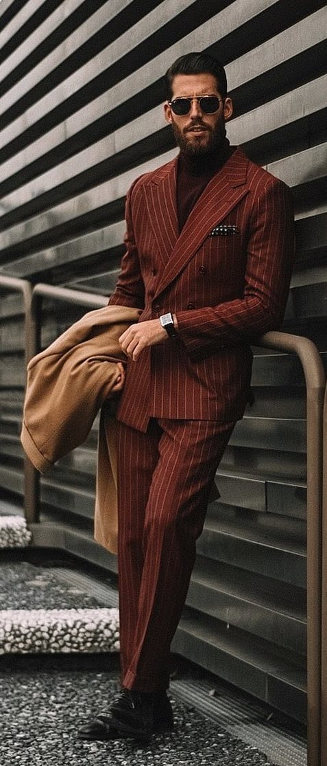 Rust Red Pinstripe Suit for Men Rust Red Pinstripe Suit for Men