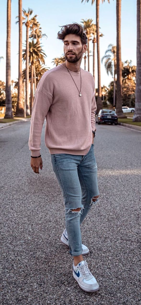 Sober Pink Sweater and Denims Outfit Sober Pink Sweater and Denims Outfit
