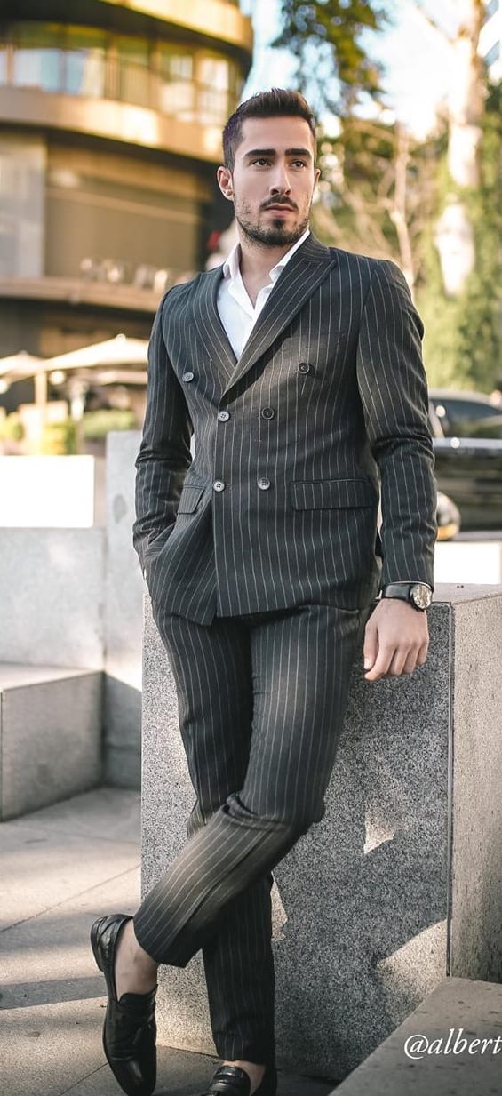 Stunning Black Pinstripe Suit for Men Stunning Black Pinstripe Suit for Men