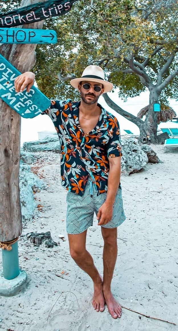 Blue-shorts-and-Blue-Floral-Shirt Blue-shorts-and-Blue-Floral-Shirt