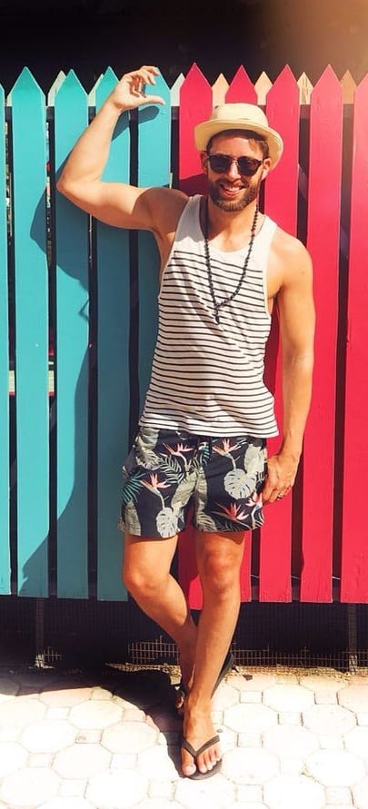 Floral-Printed-Shorts-with-Striped-Tee Floral-Printed-Shorts-with-Striped-Tee
