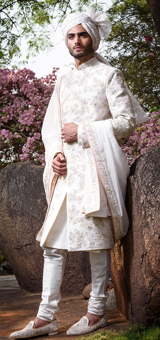 Off-white-rawsilk-sherwani-attire Off-white-rawsilk-sherwani-attire