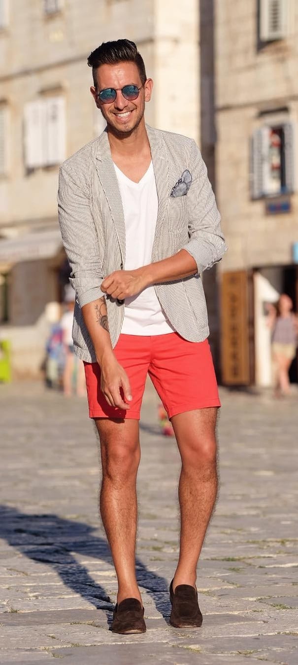 Red-shorts-White-Tee-and-Blazer Red-shorts-White-Tee-and-Blazer