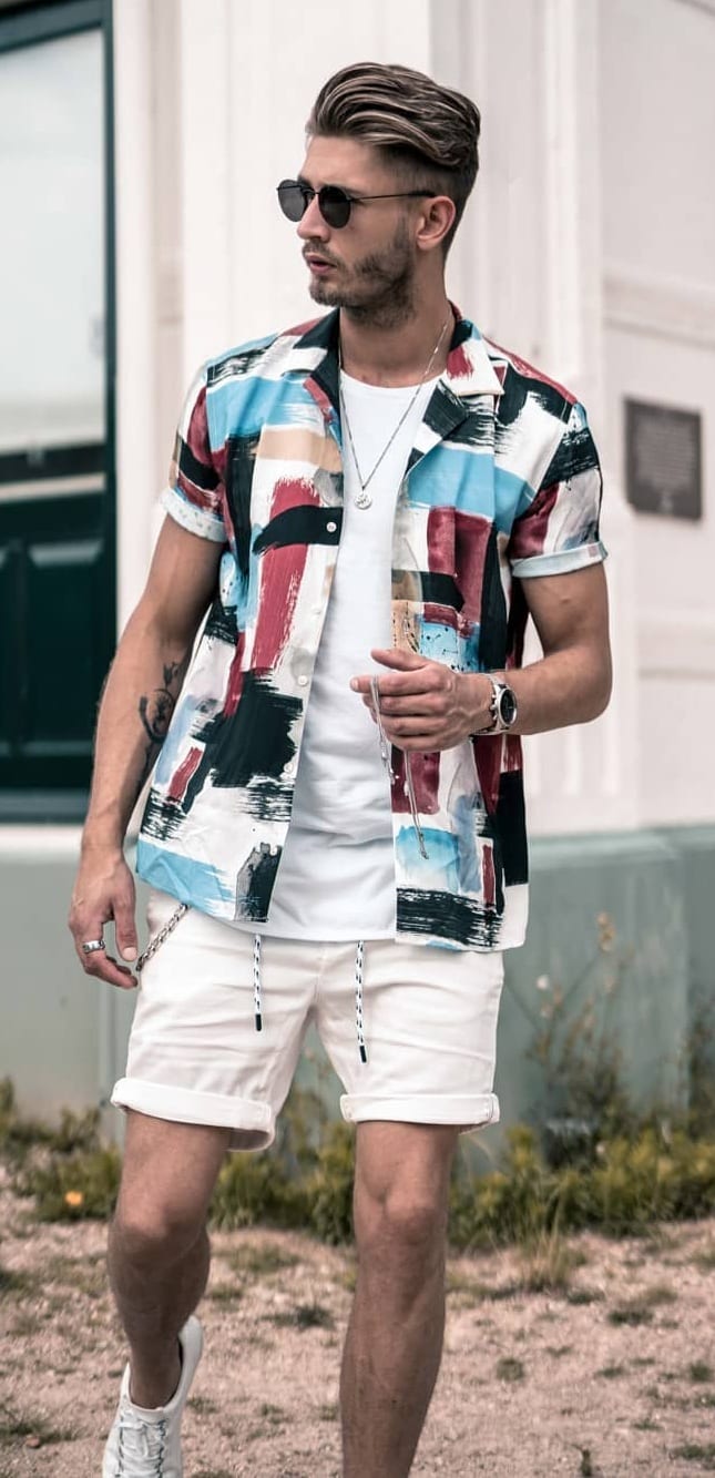 White-Shorts White-Tee-and-Multicolor-Undershirt White-Shorts White-Tee-and-Multicolor-Undershirt