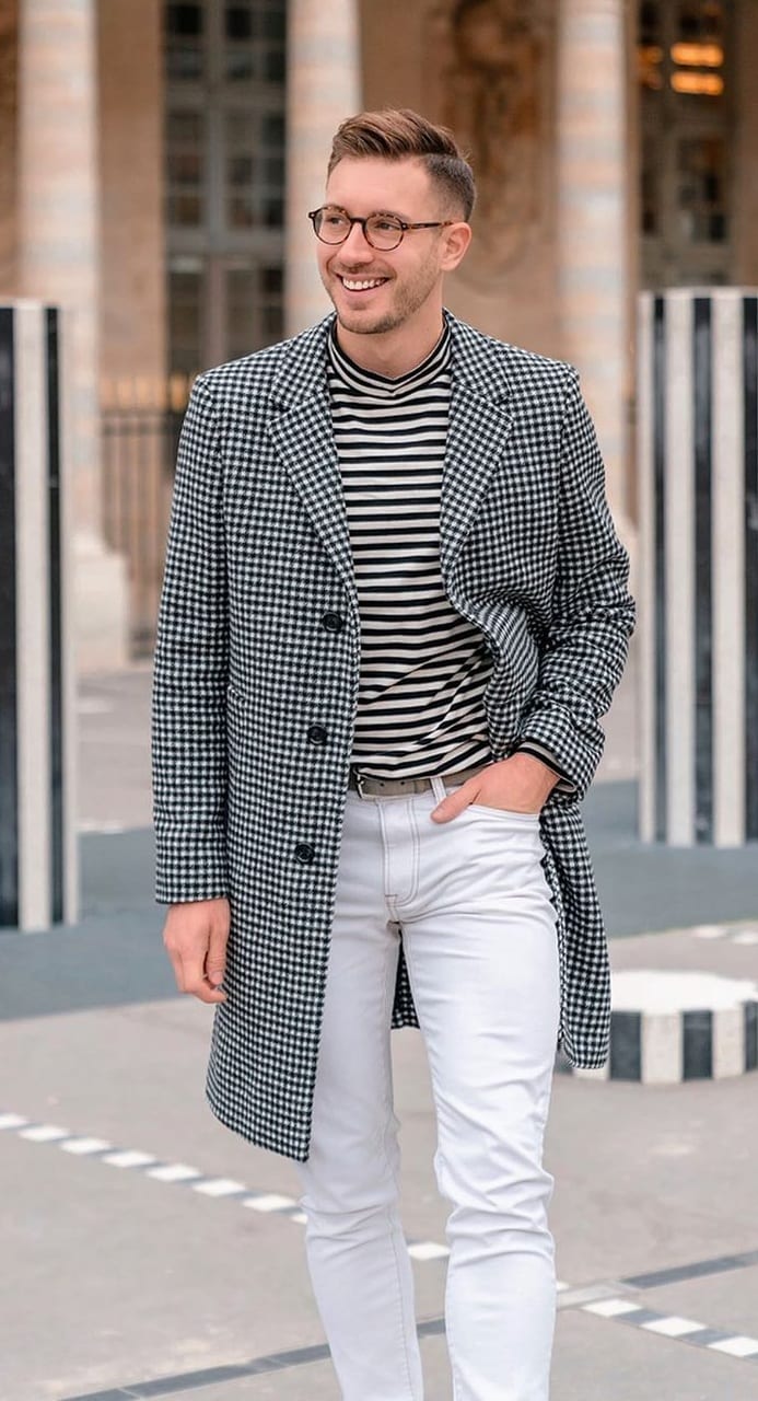 Striped Tee Overcoat Outfit for a nerdy boy