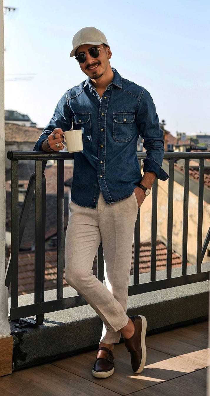 Denim Shirt- Chinos Outfit Ideas for Men Denim Shirt- Chinos Outfit Ideas for Men
