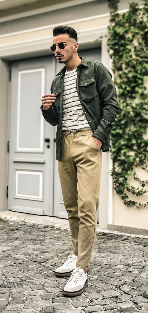 Striped tee- Jacket- Trousers- Outfit Ideas to work from home Striped tee- Jacket- Trousers- Outfit Ideas to work from home