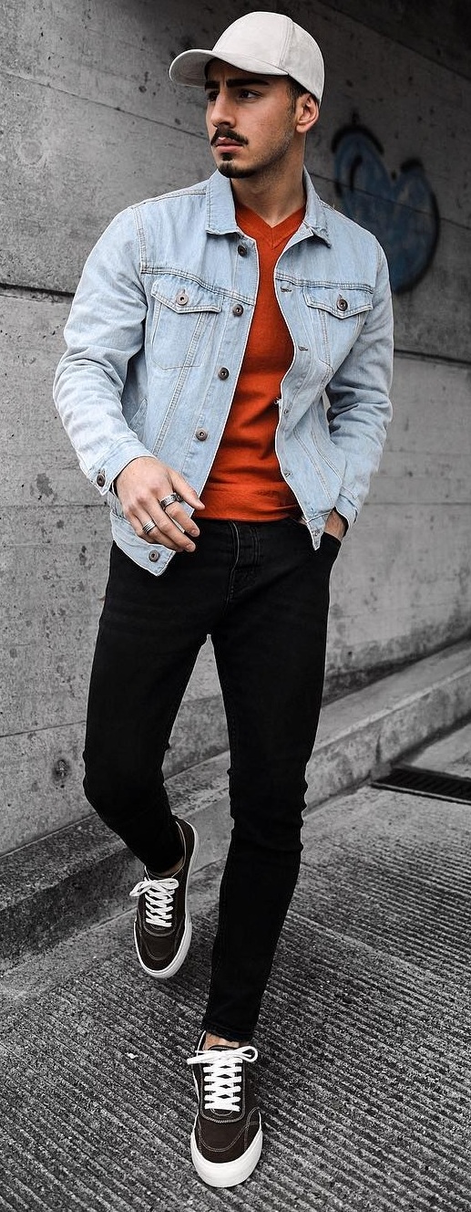 Plain Tee- Denim Jacket- Pants Plain Tee- Denim Jacket- Pants