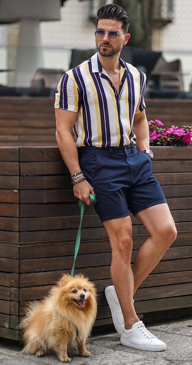 Striped Shirt- Chinos Shorts- Sunglasses-for-Summer Striped Shirt- Chinos Shorts- Sunglasses-for-Summer