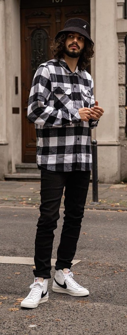 Black and White Plaid Shirt Outfit For Fall Black and White Plaid Shirt Outfit For Fall