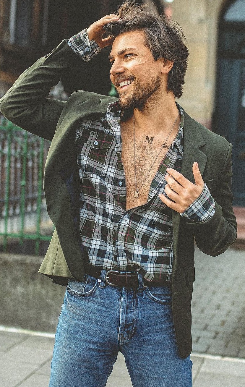 Classy Blazer+ Plaid Shirt+ Denim Jeans Outfit Ideas Classy Blazer+ Plaid Shirt+ Denim Jeans Outfit Ideas