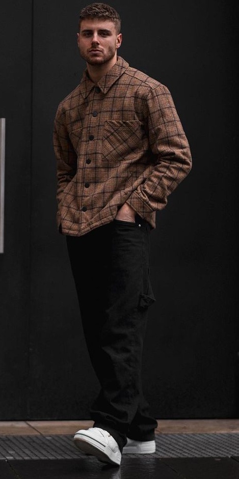 Cool Check Shirt Outfit Styled With Baggy Pants Cool Check Shirt Outfit Styled With Baggy Pants