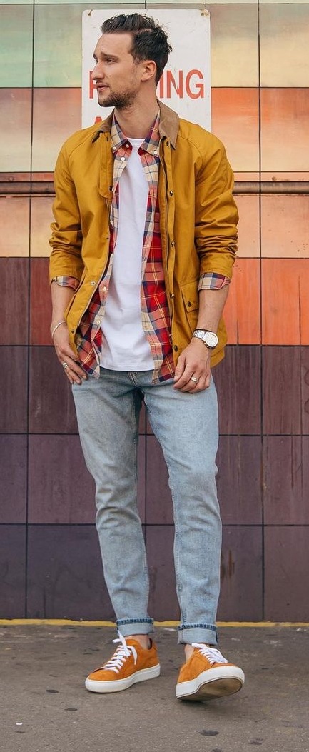 Dress down check shirt outfit with denim jeans Dress down check shirt outfit with denim jeans