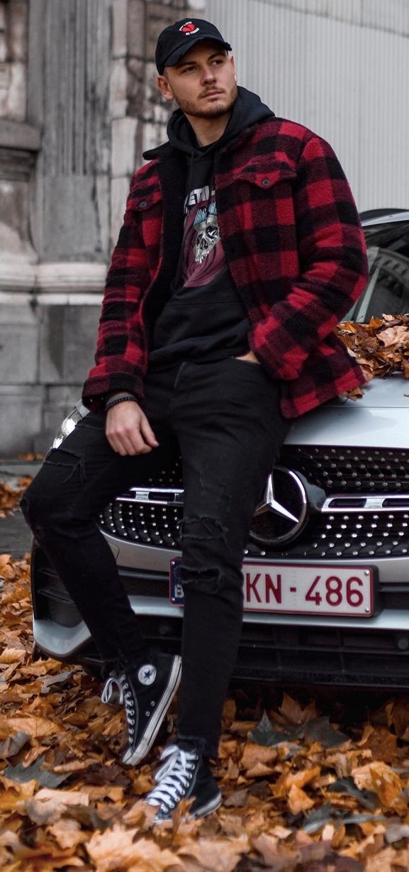 Plaid Jacket- Graphic Tee-Denims-Sneaker Shoes-Cap-Fall-Outfit-For-Men Plaid Jacket- Graphic Tee-Denims-Sneaker Shoes-Cap-Fall-Outfit-For-Men