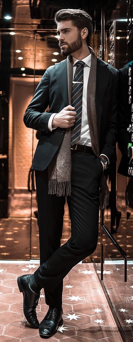 Mens Winter Suit Outfit Paired With Scarf Mens Winter Suit Outfit Paired With Scarf