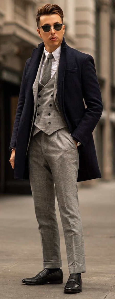Three Piece Blazer Suit And Overcoat Outfit For Winter Three Piece Blazer Suit And Overcoat Outfit For Winter