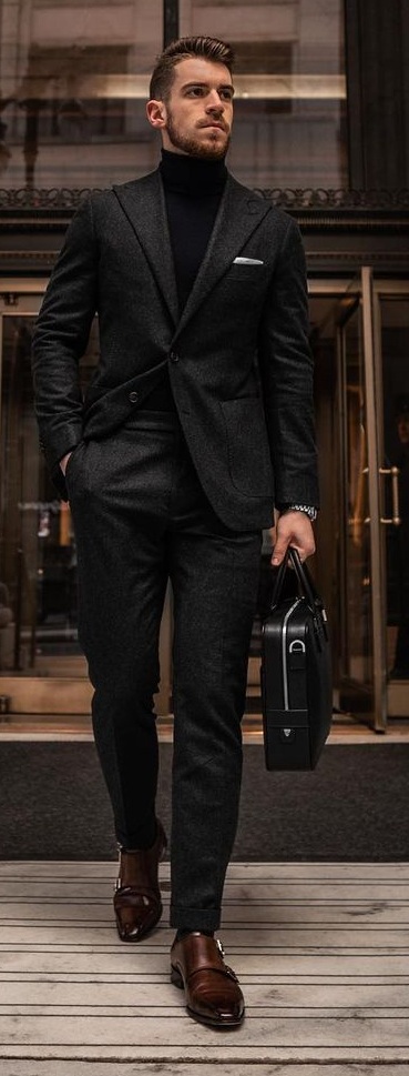 Turtleneck paired with tweed suit outfit for Men Turtleneck paired with tweed suit outfit for Men