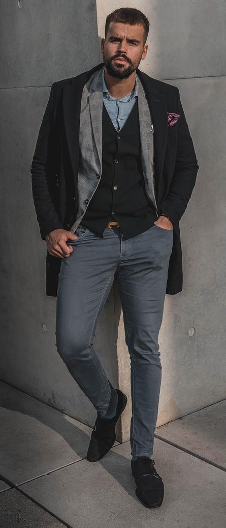 Workwear Layering Outfit Idea- Shirt layered with vests, blazer and coat Workwear Layering Outfit Idea- Shirt layered with vests, blazer and coat