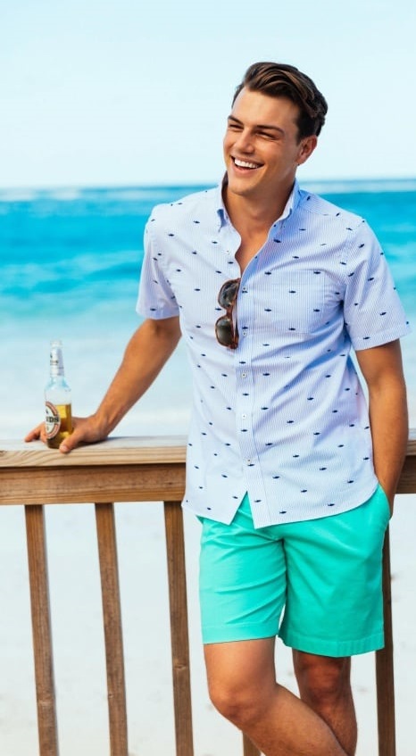 printed blue shirt with shorts for beach - Printed Shirt Combinationss for Men printed blue shirt with shorts for beach - Printed Shirt Combinationss for Men